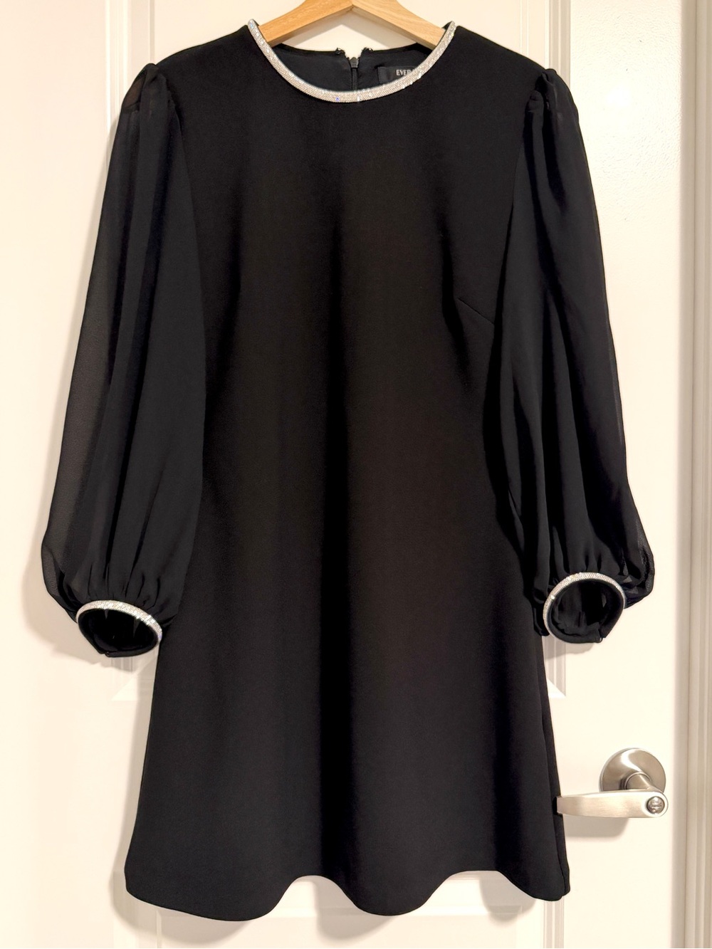 Ever New Petite Black Rhinestone Trim Mini Dress Size US 6